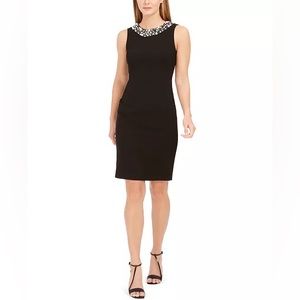 Calvin Klein Petite Imitation Pearl-Trim Sheath Dress